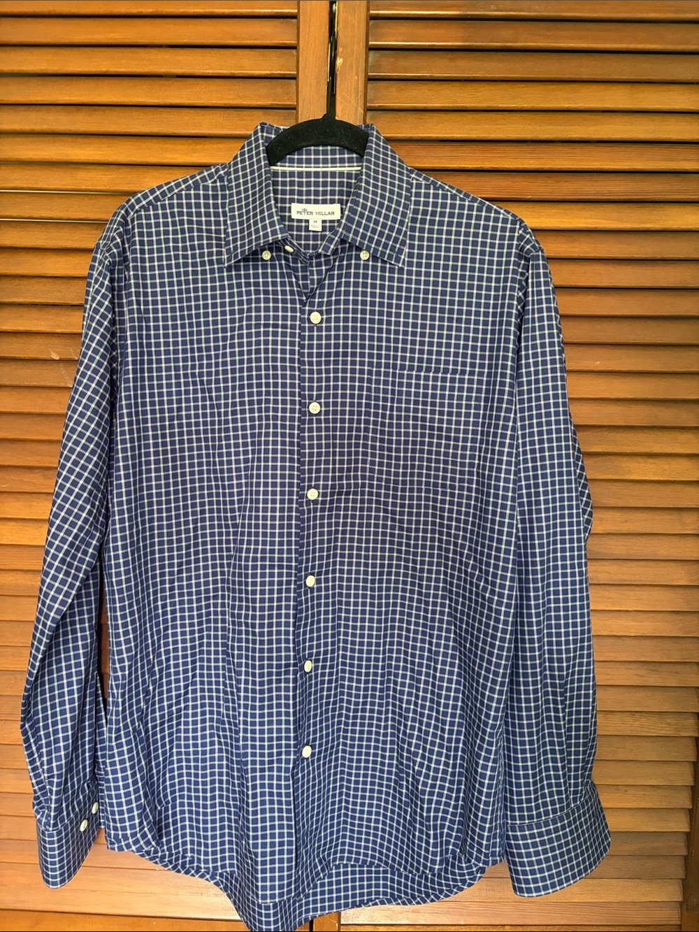 Peter Millar Navy Blue Windowpane Button-Down Shirt